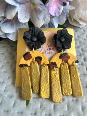 Aros flor con animal print 5 piezas1