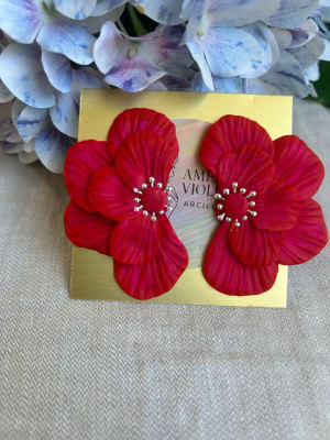 Maxi media flor rojo fucsia pistilo plateado1