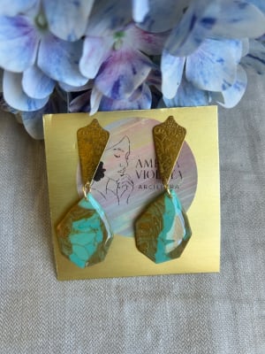 Colgante dorado con gota turquesa dorada1
