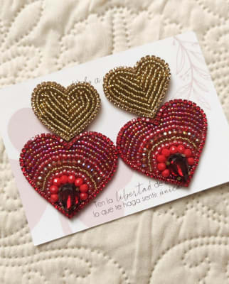 Aros Maxi Corazón doble rojo dorado gema1