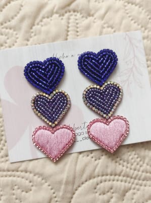 Aros Corazón triple azul y rosado1