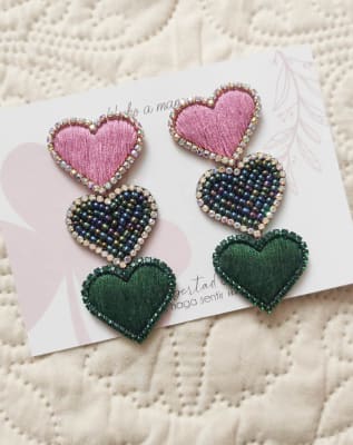 Aros Corazón triple rosado y verde1