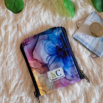 Monedero doble – Flores acuarela azul2