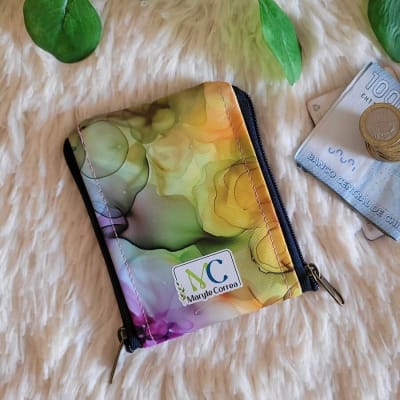 Monedero doble - Flores acuarela verde1