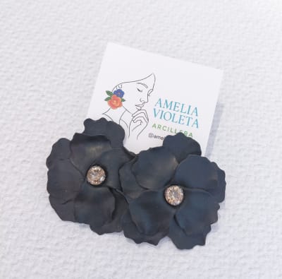 Aros Flor negra brillante1