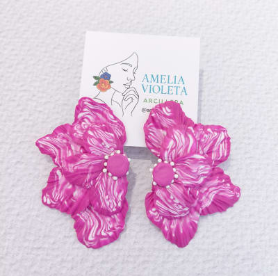 Aros Maxi media flor fuccia blanco1