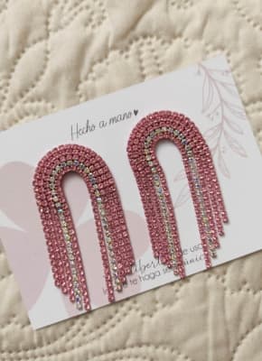 Aros Cascada grande rosado y plateado1