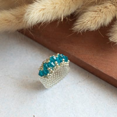Anillo Corona transparente y turquesa1
