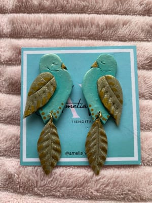 Aros Pajarito Grande turquesa dorado1