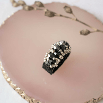 Anillo Corona negro y plateado1