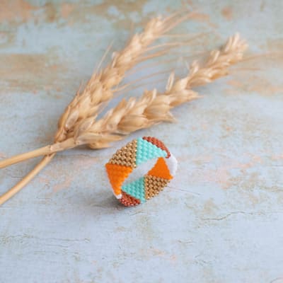 Anillo Boho naranjo, turquesa y dorado1