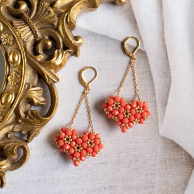 Aros Corazón 3D naranjo y dorado1