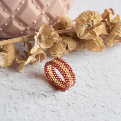 Anillo Cintas burdeo y dorado1