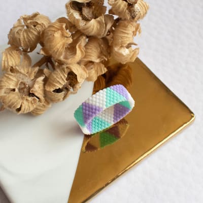 Anillo Boho turquesa, lila y blanco1