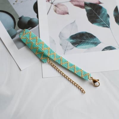 Pulsera ZigZag Simple turquesa y dorado1