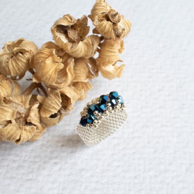 Anillo Corona transparente y azul metalizado1