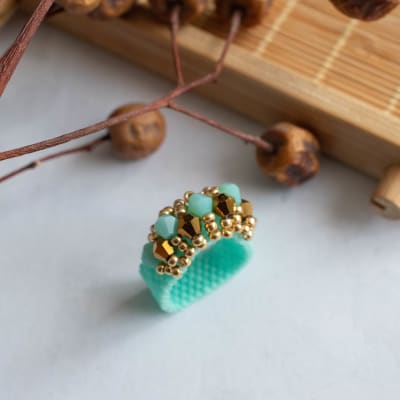 Anillo Corona turquesa y dorado1