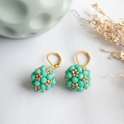 Aros Esfera corta turquesa y dorado1