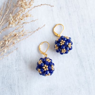 Aros Esfera corta azul y dorado1