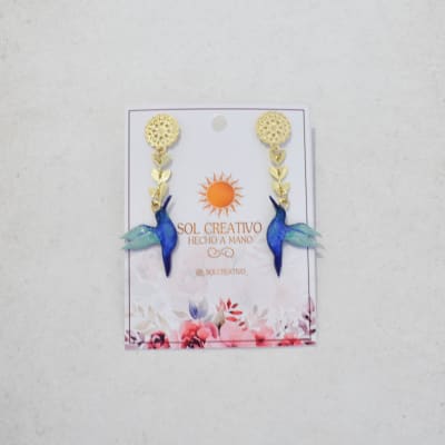 Aros Colibrí mini con hojitas y mandala1