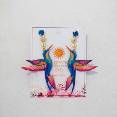 Aros Colibrí Colita Maxi hojitas y zircón galvanizado1