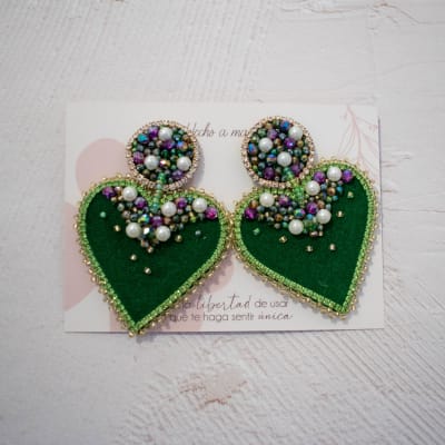 Aros Corazón de terciopelo verde1