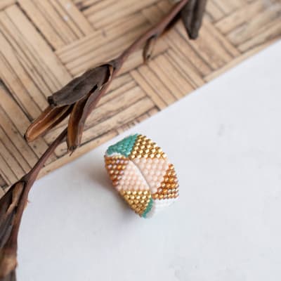 Anillo Boho café, turquesa y dorado1