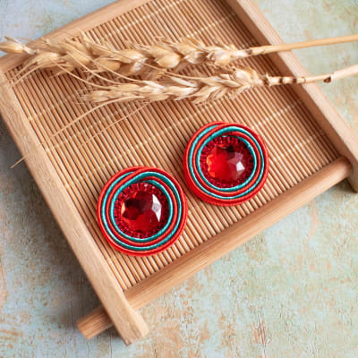 Aros Topito Bicolor rojo y turquesa1