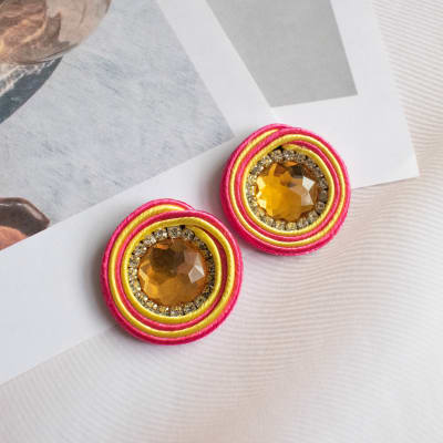 Aros Topito Bicolor amarillo y fucsia1