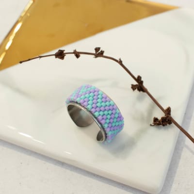 Anillo Ajustable ZigZag doble turquesa y lila1