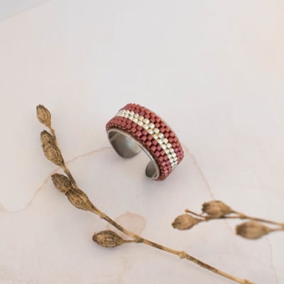 Anillo Ajustable Cintas burdeo y plateado1