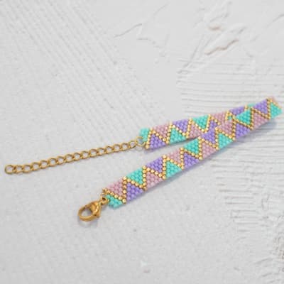 Pulsera ZigZag turquesa, lila, malva y dorado1