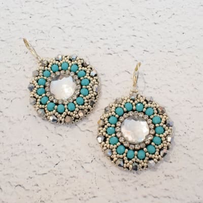 Aros Bordados turquesa y plateado1