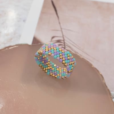 Anillo Mix dorado, turquesa, lila y malva1