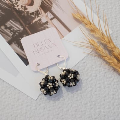 Aros Esfera corta negro y plateado1