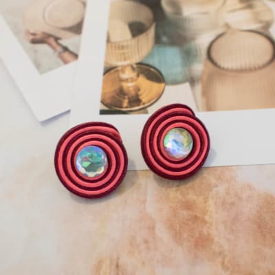Aros Topito espiral bicolor burdeo y salmón1