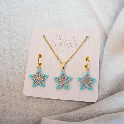 Conjunto Estrellas lila, turquesa y dorado1