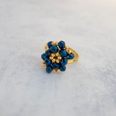 Anillo ajustable hexágono simple azul metalizado1