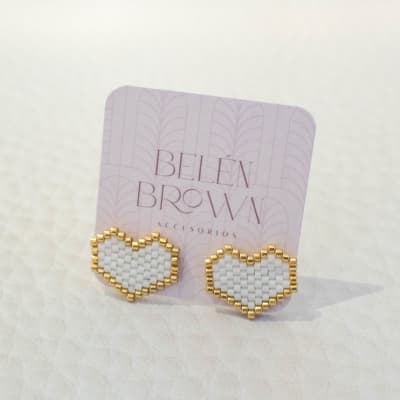 Aros Corazón blanco y dorado1