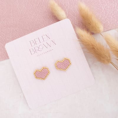 Aros Corazón malva y dorado1