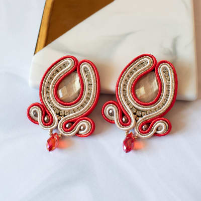 Aros Gota rojo y beige1