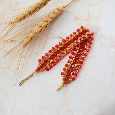 Pulsera Bali rojo y dorado1