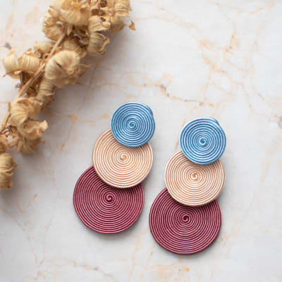 Aros Tres círculos palo rosa, melón y celeste1