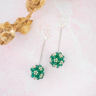 Aros Esfera esmeralda y plateado1
