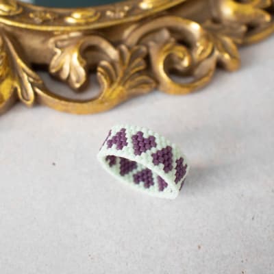 Anillo Corazones menta y morado1