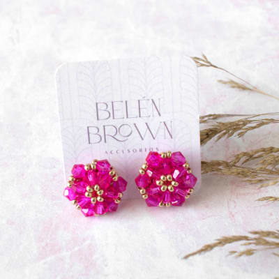 Aros Tiny fucsia y dorado1