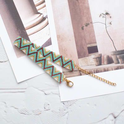 Pulsera ZigZag burdeo y turquesa1
