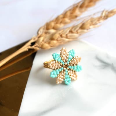 Anillo Ajustable Mónaco turquesa y beige1