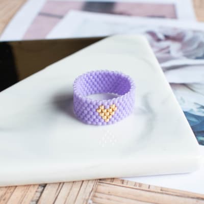 Anillo Corazón lila y dorado1