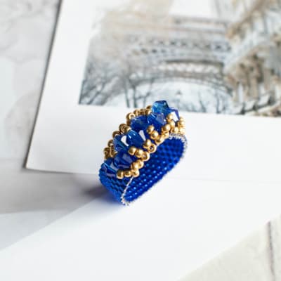 Anillo Corona azul y dorado1